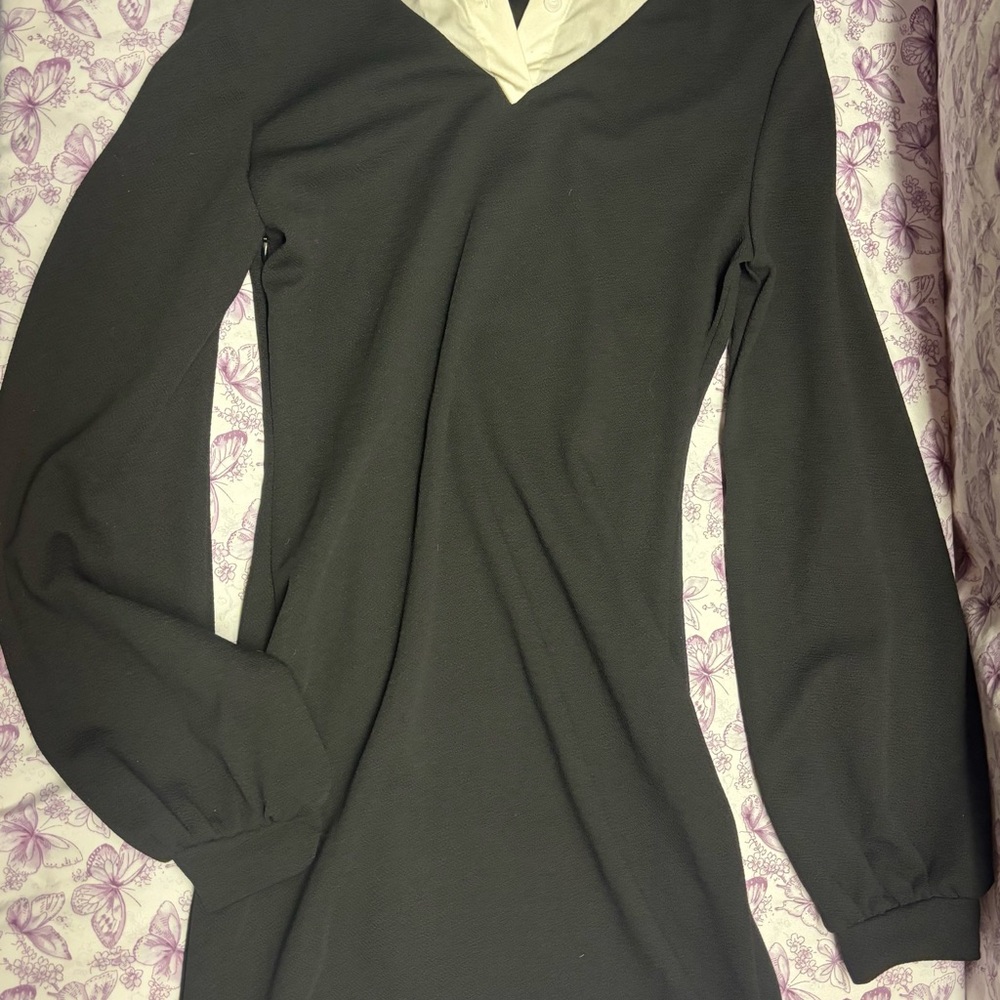 SHEIN Black Long Sleeve Dress with White Collar